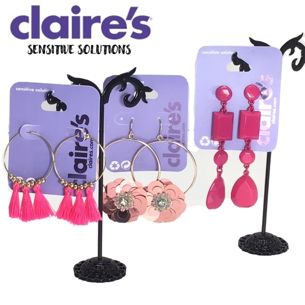 (3) Claire’s Fashion Boho Dangle Hoop Earrings- L4
